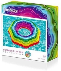 تصویر حلقه بادی روی آب طرح رنگین کمان bestway 36163