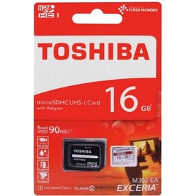 تصویر کارت حافظه microSDHC توشیبا مدل EXCERIA M302-EA کلاس 10 استاندارد UHS-I U1 سرعت 90MBps ظرفیت16 گیگابایت همراه با آداپتور SD 