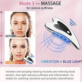 تصویر ماساژور صورت Gua Sha - Electric Gua Sha - Face Sculpting Tool - ماساژور صورت گرم شده و لرزش و نور آبی و قرمز، ضد پیری، لیفت و چین و چروک، پف، دوچانه، رفع تنش - ارسال 20 روز کاری 