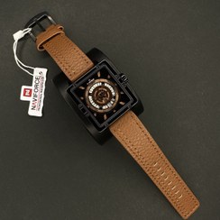 تصویر نیوی فورس مردانه موتور ژاپن مربعی کد(6505) قاب مشکی شیشه رفلکس بند قهوه ای روشن 