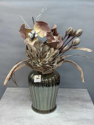 تصویر ست گلدان و گل مصنوعی رنگ کرم 