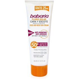 تصویر فلوئید ضد آفتاب صورت و گردن ضد چروک و ضد لک اس پی اق 50 باباریا 75 میل BABARIA Face and Neck Sun Cream Anti-Spot Anti-Wrinkle SPF50 75 ml