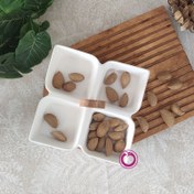 تصویر اردوخوری چهار خانه مربعی سفید دسته چوبی 