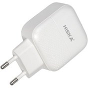 تصویر شارژر دیواری هیسکا مدل H111Q به همراه کابل تبدیل لایتنینگ Hiska H111Q DUAL USB WALL CHARGER with Lightning cable