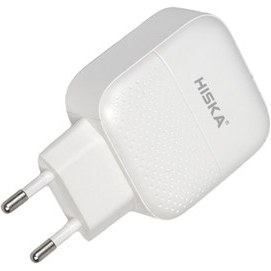 تصویر شارژر دیواری هیسکا مدل H111Q به همراه کابل تبدیل لایتنینگ Hiska H111Q DUAL USB WALL CHARGER with Lightning cable