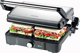 تصویر KENWOOD Grill 2000W Contact Health Grill Panini Press with Variable Temperature, 3 Grill Positions for Panini, Burger, Sandwich, Pizza, Steak, Chicken, Fish, Vegetables HGM31.000SI Black/Silver 