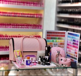 تصویر ست لوازم کاشت ناخن کامل با کیف و سوهان برقی 