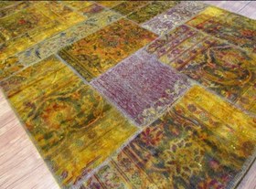 تصویر فرش دستباف صبا کلاژ ۲/۲ متری طلایی مدرن hand woven patchwork carpet