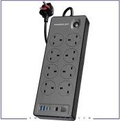 تصویر چندراهی برق پاورولوژی مدل PWCUQC047BK ظرفیت ۲۹۹۰ وات با ۸ پورت 