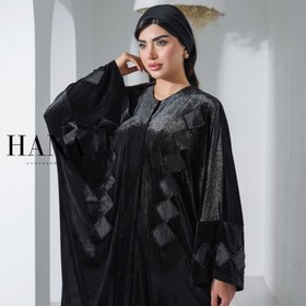 تصویر مانتو پانچ مثلثی مخمل | گلدوزی و لیزر | فری سایز 