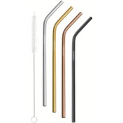 تصویر نی نوشیدنی استیل ترامونتینا مدل Multicolor بسته ۴ عددی به همراه برس شستشو 