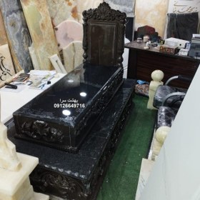 تصویر سنگ قبر خاص کمیاب مرمریت مشکی زال ماکو طرح سالار سلطان - کد 2094 
