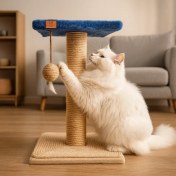 تصویر اسکرچر گربه یک طبقه آویز توپ و پر 