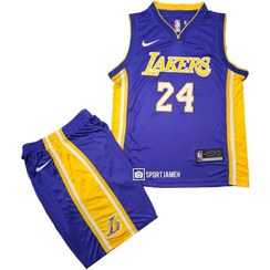 تصویر کیت بسکتبالی لیکرز بنفش کیفیت A+ تایلندی Purple Lakers basketball kit, Thai A+ quality