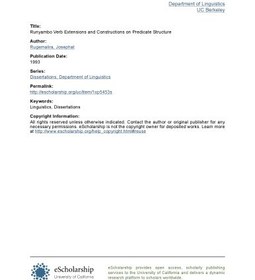 تصویر دانلود کتاب Runyambo Verb Extensions and Constraints on Predicate Structure 1993 کتاب انگلیسی پسوندها و محدودیت‌های فعل Runyambo در ساختار محمول 1993