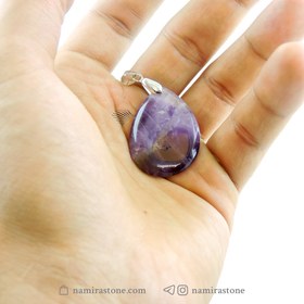 تصویر گردن آویز آمیتیست Amethyst سنگ طبیعی اصل (طرح اشک) 