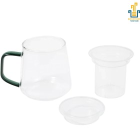 تصویر لیوان دمنوش پیرکس فیلتردار دربدار دسته سبز 