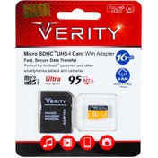 تصویر کارت حافظه میکرو اس دی Verity ظرفیت ۱۶ گیگابایت به همراه آداپتور Verity Micro SD U1 Class 10 95MBps With Adapter 16GB