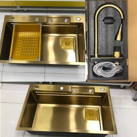 تصویر سینک ظرفشویی استیل توکار مدل پیانویی طلایی مات 