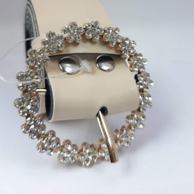 تصویر کمربند مجلسی نگینی گرد رنگ عسلی 