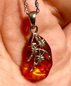 تصویر کهربای بولونی لهستان چند میلیون ساله کاملا تست شده ،و اصل با زنجیر نقره کد ۲۶۶ 