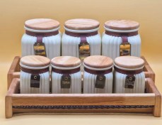 تصویر ادویه و پاسماوری گلس کالر با استند توری -چوبی درب واشر دار کرم ریور کدC1003 