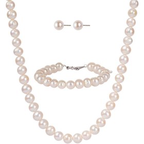 تصویر سرویس مروارید اصل پرورشی سفید سایز ۸ میلیمتر با نقره 