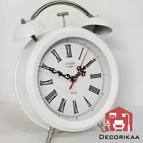 تصویر ساعت رومیزی citizen طرح زنگوله سفید Citizen clock white bell