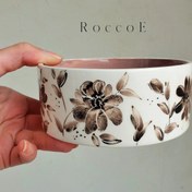 تصویر کاسه سرامیکی دستساز طرح گل قهوه ای Handmade ceramic bowl brown flower design