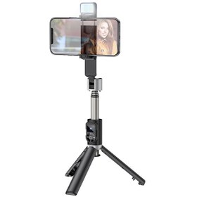 تصویر مونوپاد سه پایه دار دارای ریموت کنترل و چراغ هوکو hoco Tabletop holder K16 for live broadcast 