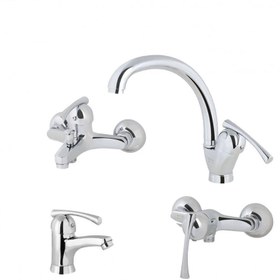 تصویر ست شیرآلات طوفان فلز مدل هیوا کروم Hiva chrome metal storm faucet set