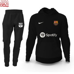 تصویر ست هودی و اسلش بارسلونا مشکی 