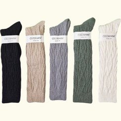 تصویر جوراب زنانه زیر زانو پشم آلپاکا طرح لوزی کوکو هانا 