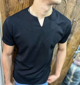 تصویر تیشرت یقه کوبایی (مراکشی) پارچه بیسکوییتی با گرم بالا و کیفیت عالی Cuban Collar T-shirt (Moroccan) Black Crop Fabric