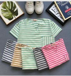 تصویر تیشرت تک راه راه جیب دار کد 2614 