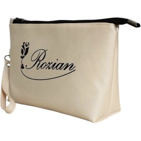 تصویر کیف آرایشی چرمی – کرمی 