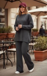 تصویر ست بلوز شلوار زنانه بافت مدل ۳۷۲۱ طرح خاص رنگ مشکی 