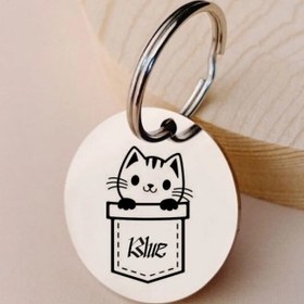 تصویر پلاک دایره مدل Blue - 2 سانتیمتر / 3 حک / طلایی 