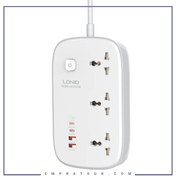 تصویر چند راهی 3 خانه برق ارت دار الدینیو SC3416 با کابل 2 متری + شارژر USB و Type-C Ldnio SC3416 Way Electricity Adapter 2M With 2 USB And 2 Type-C Port