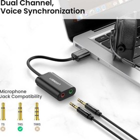 تصویر تبدیل USB به 3.5mm jack AUX یوگرین Ugreen US205 30724 Ugreen USB Male to 3.5mm jack AUX Female Converter (External Sound Adapter) US205-30724