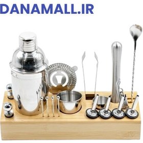 تصویر ست 19 تیکه بار سرد با پایه چوبی Bartender Kit 