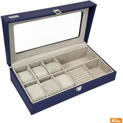 تصویر جعبه ساعت ۶ خانه با جای عینک و اکسسوری 