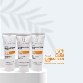 تصویر ضدآفتاب رنگی بیزانس مناسب پوست‌های چرب و مختلط +spf50 