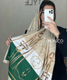 تصویر شال ابریشم GUCCI کرم سبز کد2190 