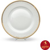 تصویر بشقاب تخت چینی زرین ایتالیا اف طرح ریوا طلایی سایز 25 