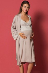 تصویر ست لباس شب بارداری زنانه قهوه ای سموری بلند و گشاد برند MONAMİSE کد 1617068461 