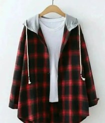 تصویر سویشرت دخترانه چهارخونه وارداتی کلاهدار - سایزدو : قدجلو 70قدپشت 73 دورسینه110 قداستین 50 / کشمیر چهارخونه / چهارخونه قرمزمشکی کلاه طوسی 