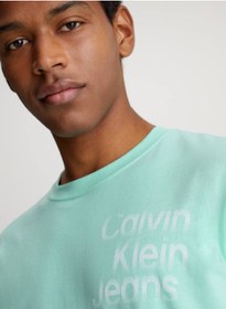 تصویر تی‌شرت مردانه با لوگو - پنبه‌ای، آبی برند calvin klein jeans Men's Logo T-Shirt - Cotton, Blue