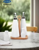 تصویر ست آبلیمو و نمک گلس کالر با استند چوبی سفید ریور کد 3920W 