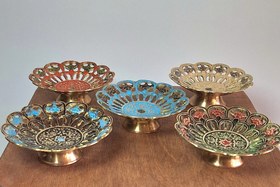 تصویر کاسه برنجی مشبک میناکاری ۵ رنگ(عددی) Enameled brass mesh bowl